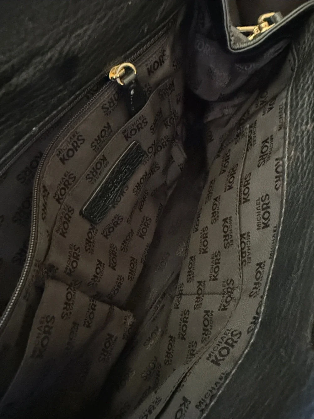Michael Kors Black Leather Satchel with Gold Accents